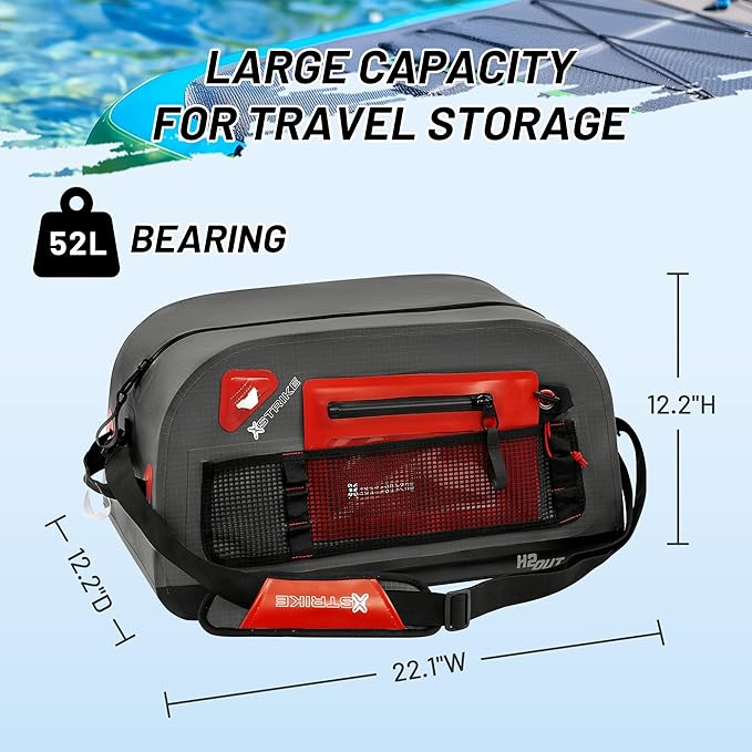 Waterproof Duffel Bag, 52L Large Capacity Waterproof Travel Dry Duffel Bag, Heavy Duty Bag with Durable Straps & Handles, Board Deck Bag for Kayaking Paddle Boating Rafting Fishing Picnic Camping