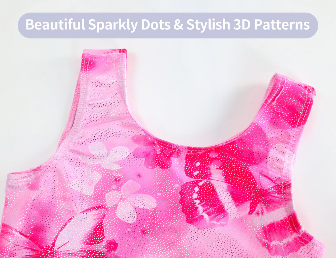 Domusgo Leotard for Girls Gymnastics Size 5-6 Years Old Black Pink Flower Tumbling Biketard