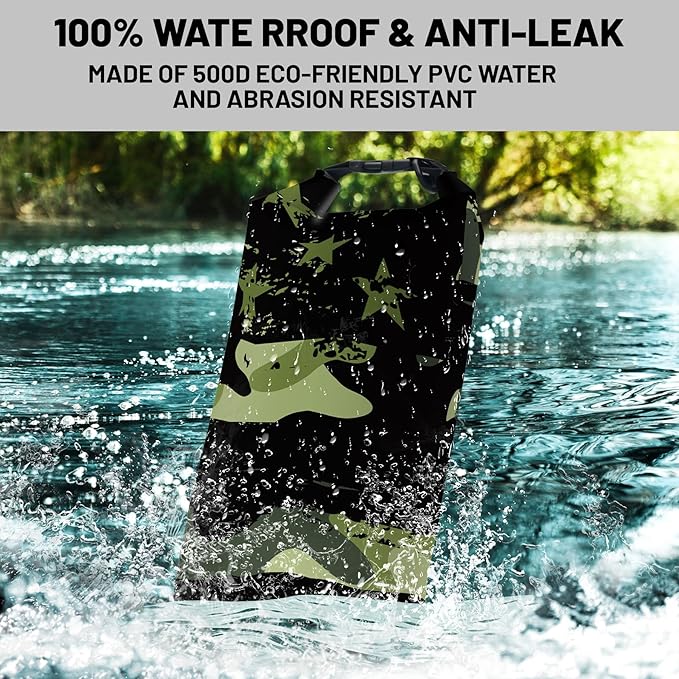 Waterproof Dry Bag,Roll Top Grey Camouflage American Flag Small Waterproof Backpack 5L/10L/20L Floating Lightweight Bags for Kayaking, Boating, Fishing, Swimming Camping with Waterproof Phone Case