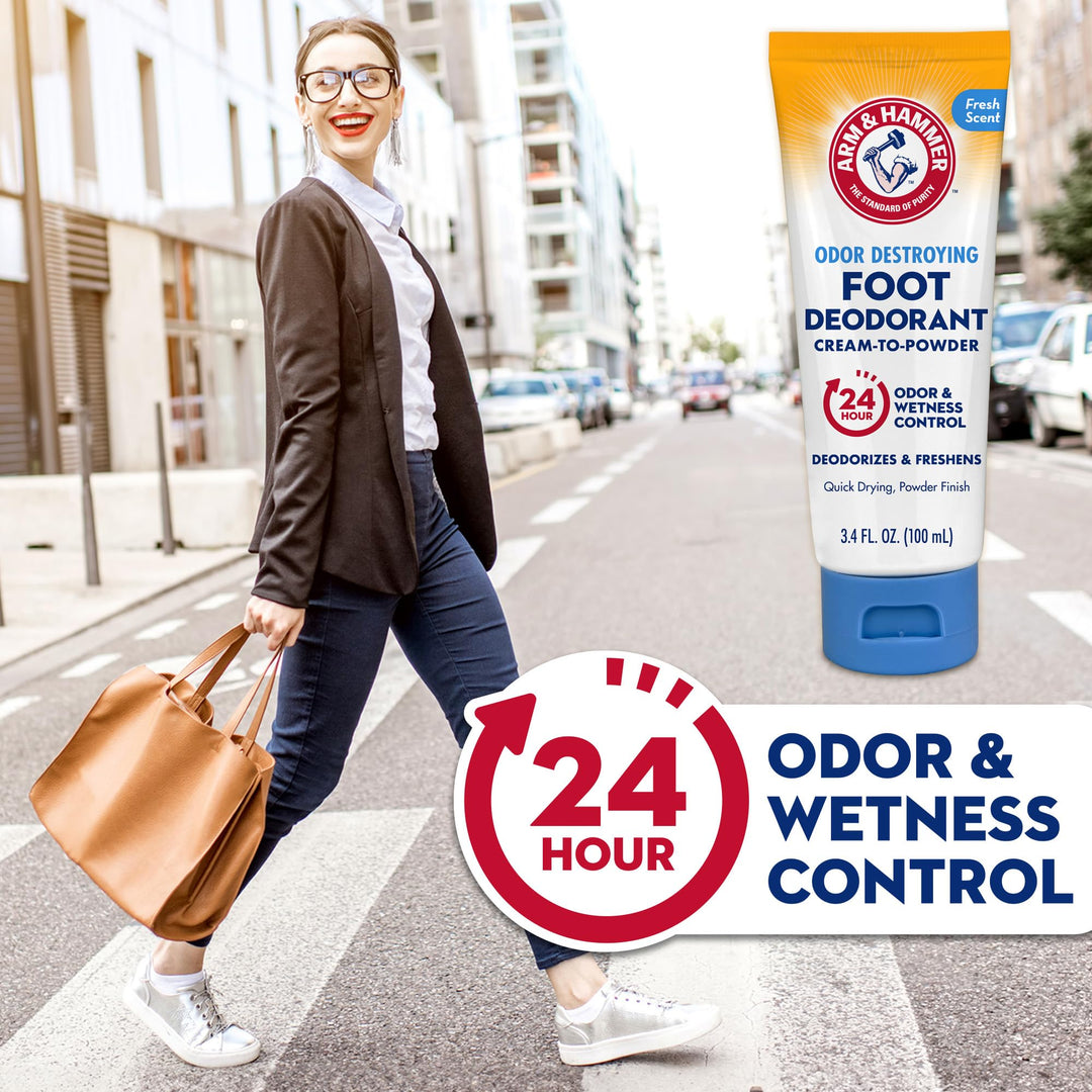 Arm & Hammer Cream to Powder Foot Deodorant, 24 Hour Protection Odor & Wetness Protection, Effective and Long Lasting Antiperspirant, Apply as Cream Dries to Powder