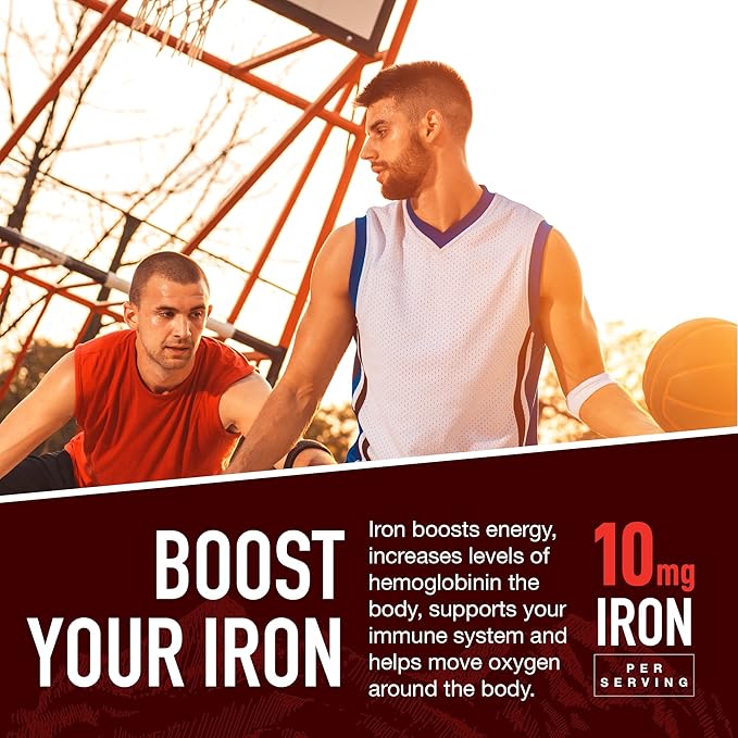 YUM-V'S Strong Earth Iron with Vitamin C Gummies (60 Count) - Iron Supplements with Vitamin C Gummy - Blood Builder Anemia FE Iron Gummies, Iron Supplement for Women and Men