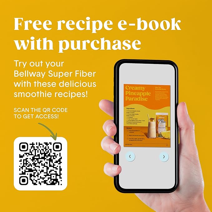 Bellway Super Fiber Powder + Fruit, Sugar Free Organic Psyllium Husk Powder Fiber Supplement for Regularity, Bloating Relief & Gut Health, Non-GMO, Plant-Based, Pineapple Passion Fruit (50 Servings)