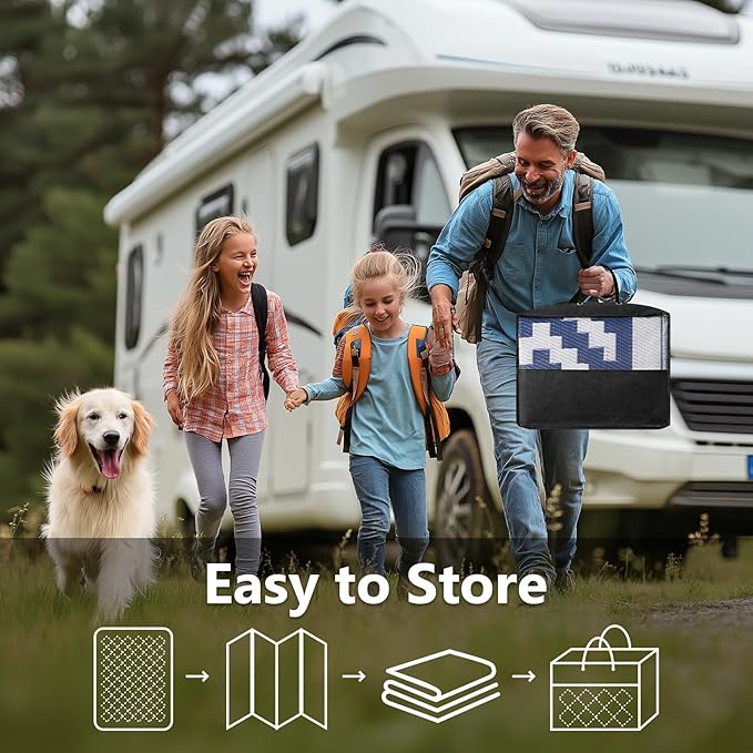 5x8 ft Outdoor Rug Waterproof, Plastic Straw Patio Carpet - UV Resistant Reversible Indoor Outdoor Rugs for Porch, Camping, Poolside, RV, Balcony, Easy to Clean, Blue and White