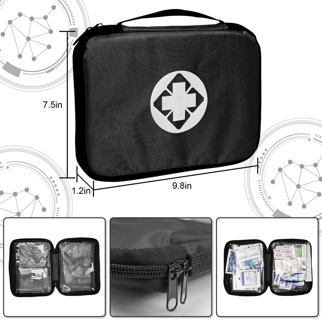 300Piece Travel First Aid Emergency Kit Home Essentials Hiking Survival Essential Kit for Outdoor Adventure Mini First Aid Kit for Backpack, Black 1st Aid