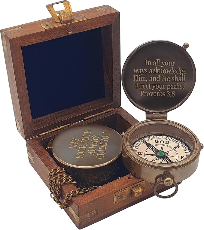Baptism Gifts for Boys - Engraved Working Handmade Compass with Scripture - Religious, Christian, Catholic, Christening, First Communion, Confirmation Gifts for Teenage Boys and Men