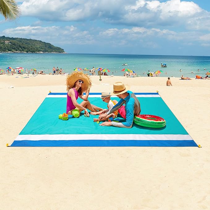 Beach Blanket, Sandproof Beach Mat, Waterproof Quick Drying Lightweight Outdoor Aztec Picnic Mat 79" X 83"/120"x108" for 2-8 Adults for Travel, Camping, Hiking