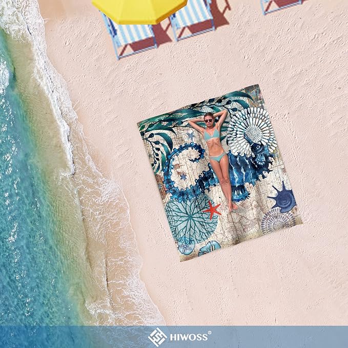 Beach Blanket Waterproof Sandproof Oversized 95”x 80”,Sand Free Beach Mat with Corner Pockets,Portable Mesh Bag for Beach Festival,Picnic,Travel and Outdoor Camping (Seahorse)