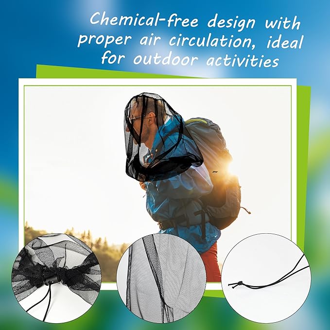 6 Pack Mosquito Head Net Bug Wearable Head Net Mesh with Carry Bags to Prevent Mosquito Fly Insects Bugs for Outdoor Hiking Camping Climbing
