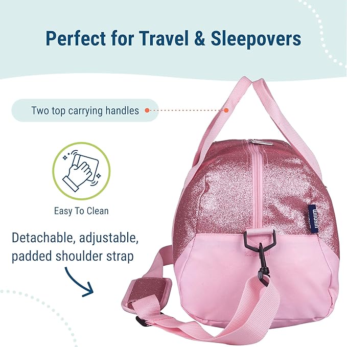 Wildkin Kids Overnighter Duffel Bag – Carry-On Size, Ideal for School & Sleepovers – Pink Glitter