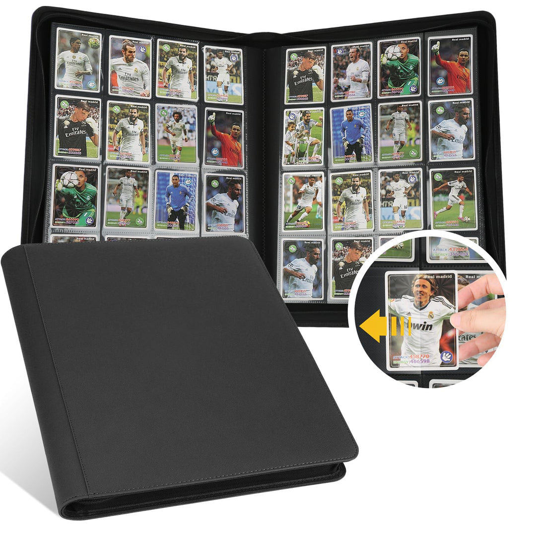 Trading Card Binder 16 Pocket, GERMUN PU Cover Card Binder for 1000+ Cards, Premium Trading Card Holder Folders, Double Sided Pocket Card Album for MTG, TCG (Black)