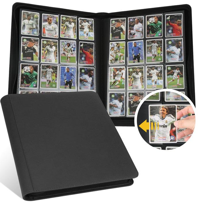 Trading Card Binder 16 Pocket, GERMUN PU Cover Card Binder for 1000+ Cards, Premium Trading Card Holder Folders, Double Sided Pocket Card Album for MTG, TCG (Black)