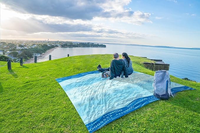 WEKAPO Beach Blanket Waterproof Sandproof Oversized Extra Large Sand Free Beach Mat with Stakes, Storage Bag - Essentials for Outdoor Beach, Picnic (Bohemian Starfish, 8 X 7 FT (1~4 Person))