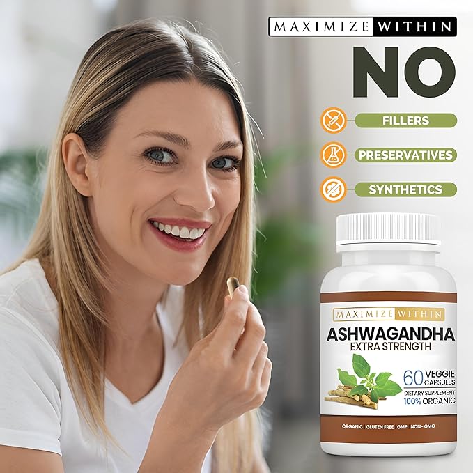 Ashwagandha Root Extra Strength – 60 Vegetarian Capsules – Supports Stress, Mood, and Immune Health – Formulated for Enhanced Absorption – Non-GMO Herbal Supplement