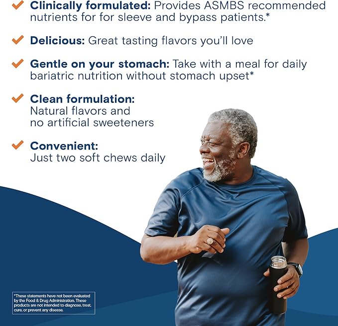 Bariatric Fusion Bariatric Multivitamin Soft Chew | Mixed Berry Fruit Flavor Chewy | Sugar Free Chewable Multivitamin Post Bariatric Surgery | Gastric Bypass and Sleeve | 60 Count | 1 Month Supply