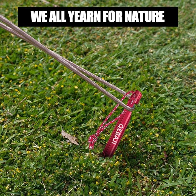 6 Pieces Tent Stakes Heavy Duty Camping Stakes, QEBAJI 7.5 inch Rust-Free Metal Tent pegs Ground Stakes Tent pegs Camping，6pack Red