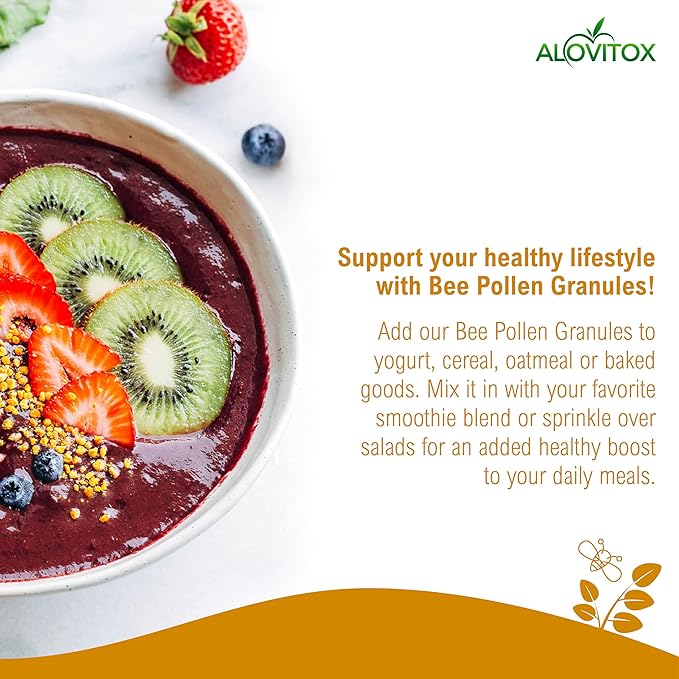 Alovitox Bee Pollen Granules 8 Oz | 100% Pure, Organic Bee Pollen for Bearded Dragons | Superfood Packed Bee Pollen Organic with Antioxidant, Protein, Vitamin & More | Nutritional Yeast & Gluten Free