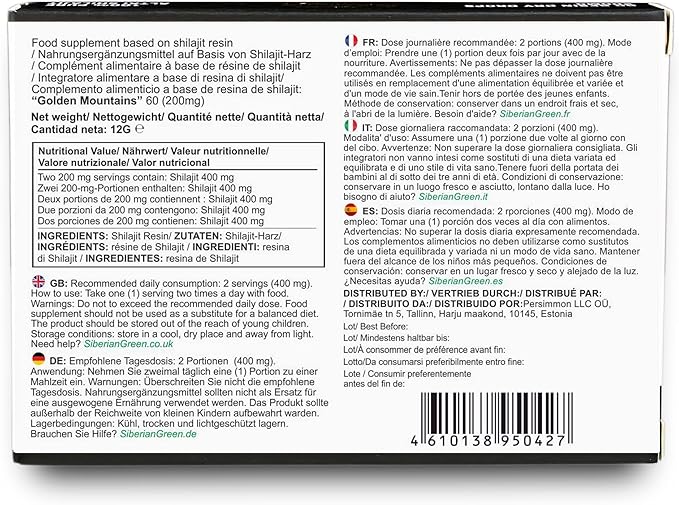 Premium Pure Shilajit Dry Drops Altai Golden Mountains - 60 Count (200 mg) Authentic Safety & Quality Certificate - US Lab Tested Fulvic Acid