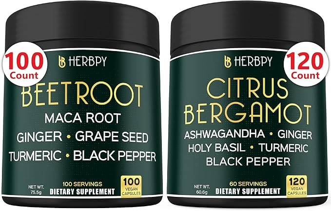 Bundle 6in1 Beet Root Capsules & 6in1 Citrus Bergamot Supplement - Support Restful Night, Heart, Digestion and Immune