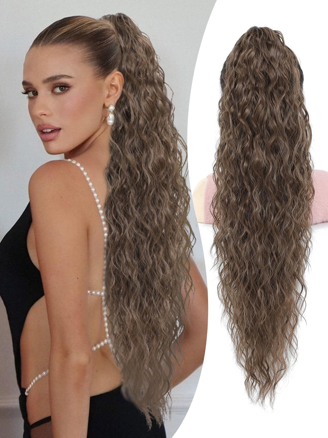 Molefi Ponytail Extension,30Inch Fake Ponytail Brown Hair Extensions Ponytail Long Curly Ponytail Hairpiece for Women Claw Clip in Ponytail for Daily Use