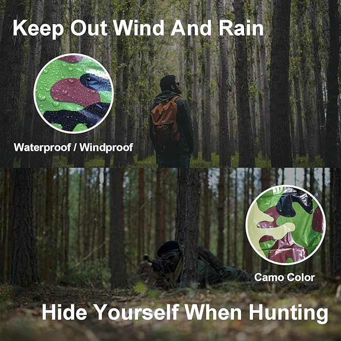 4 Pack Camo Emergency Sleeping Bags Survival Bivvy Sack with Whistles, Lightweight Portable Survival Gear for Outdoor Camping Hiking Keep Warm After Disasters (1PERSON)