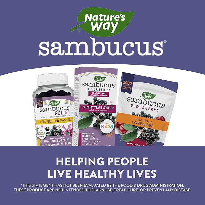 Nature's Way Sambucus Elderberry Nighttime Syrup for Kids with Melatonin, Immune Support*, 4 Fl Oz