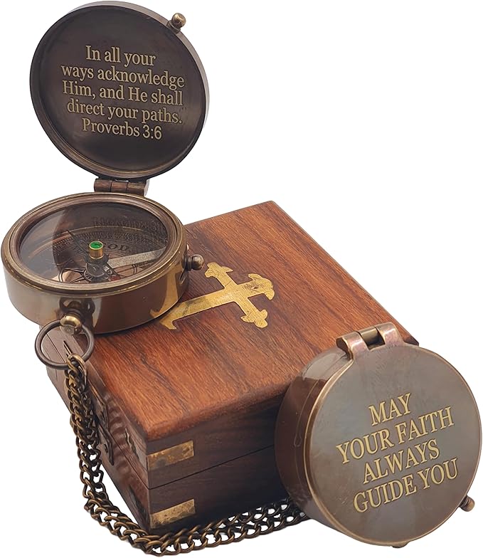 Baptism Gifts for Boys - Engraved Working Handmade Compass with Scripture - Religious, Christian, Catholic, Christening, First Communion, Confirmation Gifts for Teenage Boys and Men