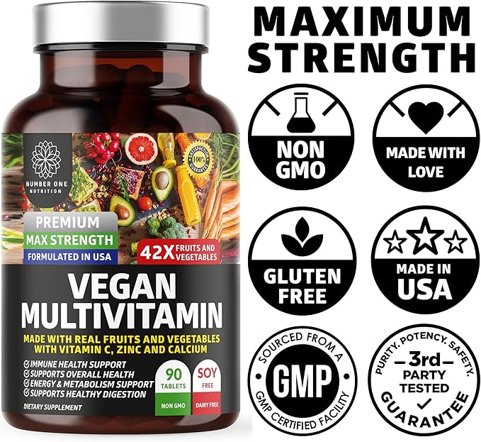 N1N Premium Plant Based Multivitamin [42 Powerful Ingredients] Men & Women Daily Multivitamins with Raw Veggies and Fruits, Probiotics, Alfalfa, Echinacea, Spirulina and Digestive Enzymes, 90 Tablets