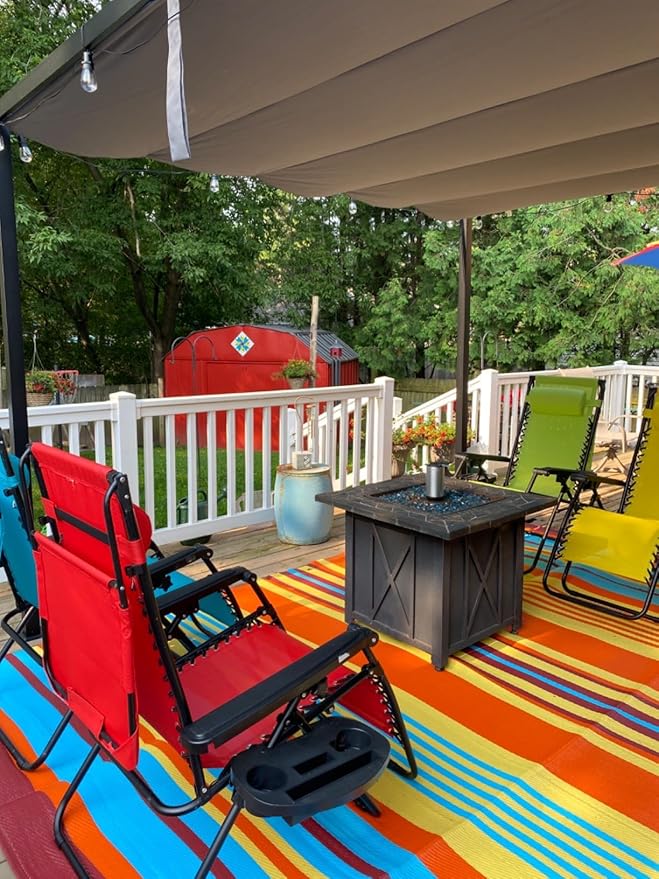 BalajeesUSA Outdoor Rug - 9x12 Multi Color, Reversible Plastic Straw, Waterproof, Patio Rugs Clearance, Porch decore, Picnic Backyard Rugs, Large RV Camper mats 7421