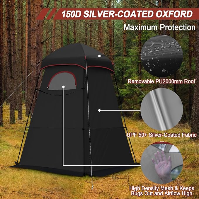 Camping Shower Tent, Oversize Pop Up Changing Tent, Portable Outdoor Bathroom Toilet Tent with Floor, Easy Set Up Privacy Shelter for Dressing, Hiking, Fishing, UPF50+