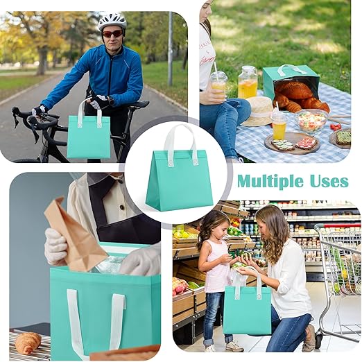 50 Pcs Insulated Take Away Bags Bulk Thermal Insulation Food for Coffee Milk Tea Hot Cold Food Fresh Seafood Cooler Pizza Delivery Bags for Catering Restaurant Grocery (Light Green)