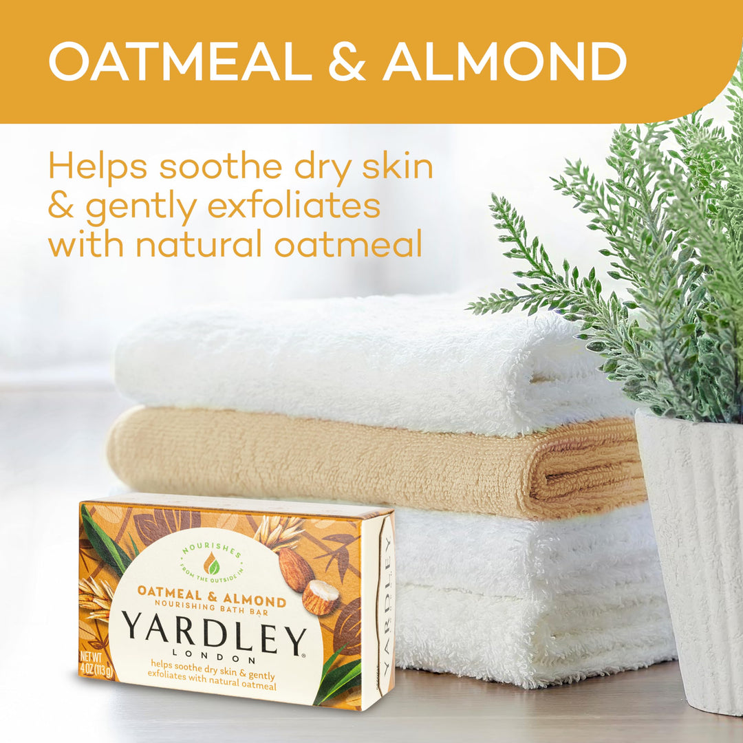 Yardley Oatmeal and Almond Bar Soap, Oatmeal & Almond, 4 Ounce (Pack of 4)