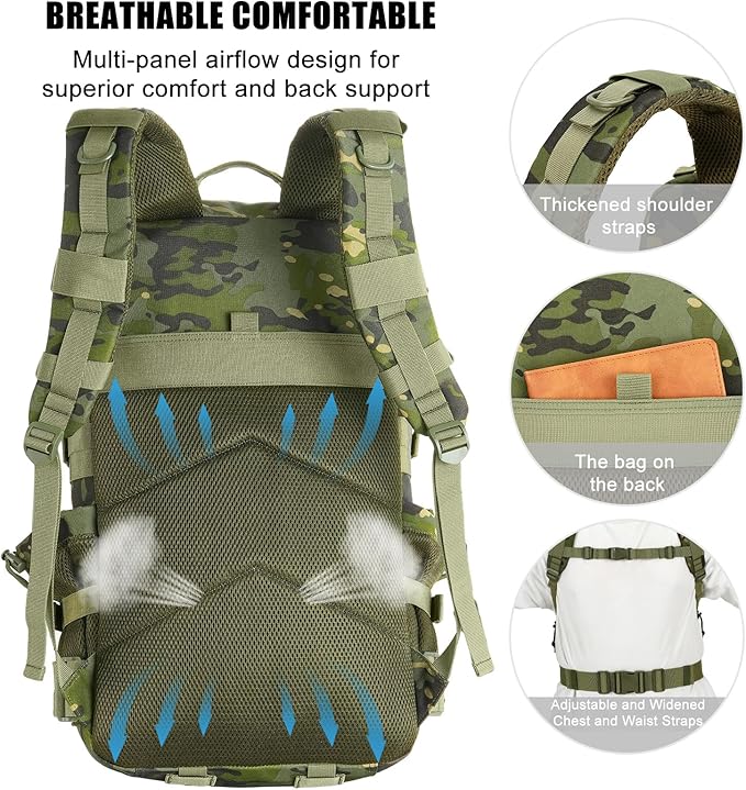 Military Tactical Backpack 50L Large Day Backpack for Men Molle Army 3 Days Assault Pack Bug Out Bag Water Resistant and Heavy Duty Hiking Treeking Rucksack - Woodland Camo