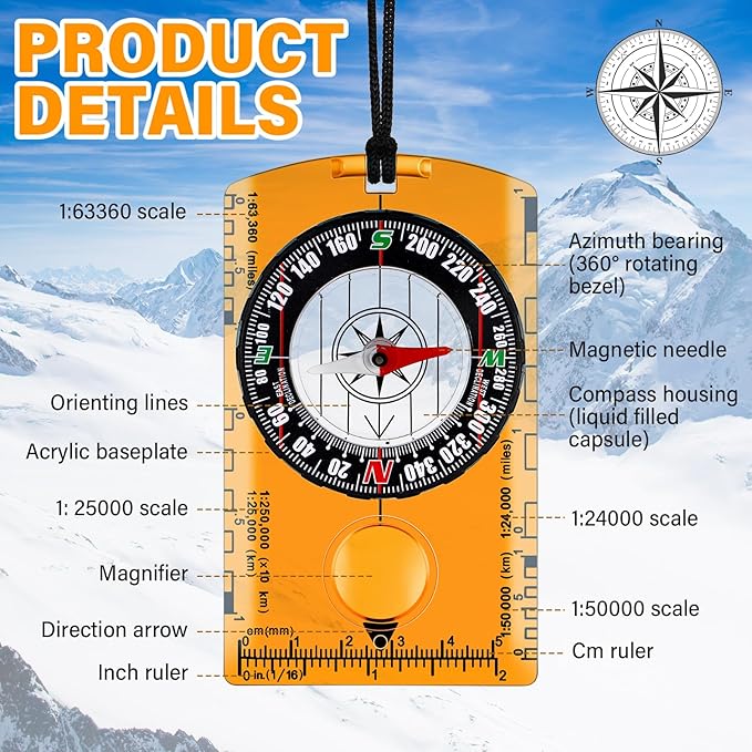 Geiserailie 20 Pcs Orienteering Compass Navigation Backpacking Compass Hiking Compass Map Reading Survival Compass Scout Compass for Kids Bulk for Navigation, Survival Outdoor Exploring, Orange