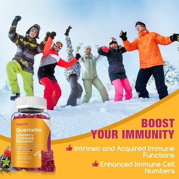 Quercetin Gummies with Bromelain, Elderberry, Echinacea, Vitamin C D Zinc - Immune System Support 60 Counts Pure Quercetin Gummies for Kids & Adults