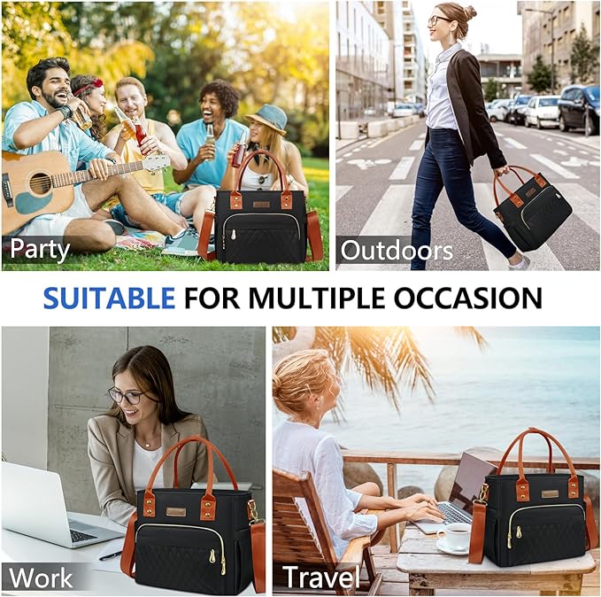 Lunch Bag Lunch Box Women - Leakproof Insulated Lunch Cooler Bag for Women - Large Lunch Tote Bags Adults, Black Orange