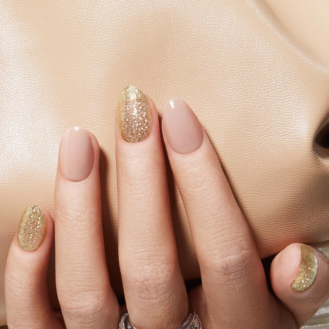 modelones Short Press on Nails, 32Pcs 16 Sizes Oval Fake Nails Kit Press Ons with Nail Glue, Adhesive Tabs, Nail File, Prep Pad, Manicure Stick, Glitter Autumn