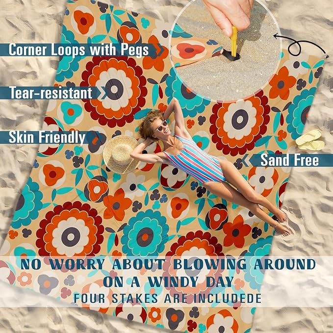 Beach Blanket Sandproof Waterproof 78''×110'' 1-7Adults Oversized,Compact Lightweight Durable Beach Mat for Travel Camping Hiking Picnic Blanket