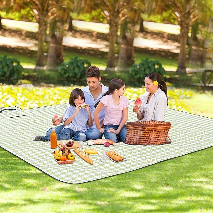 Picnic Blankets Outdoor Blanket, 80''x80'' Extra Large Beach Blanket Waterproof Sandproof Foldable & Machine Washable, Vintage Gingham Grass Lawn Park Blankets for Family Camping Party Music Festival