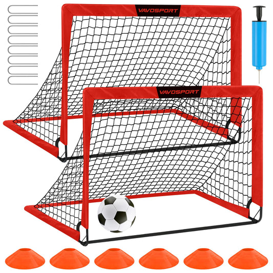 Kids Soccer Goals for Backyard Set - 2 of 4' x 3' Portable Soccer Goal Training Equipment, Pop Up Toddler Soccer Net with Soccer Ball, Soccer Set for Kids and Youth Games, Sports (Red)
