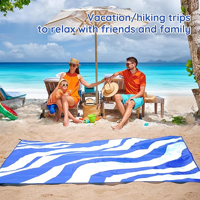 Beach Blanket Sandproof, Extra Large Beach Mat 80"*118" for 1-8 Persons, Waterproof Outdoor Picnic Blankets, Lightweight Beach Essentials for Camping, Traveling, Hiking (Dark Blue, 80"*118")