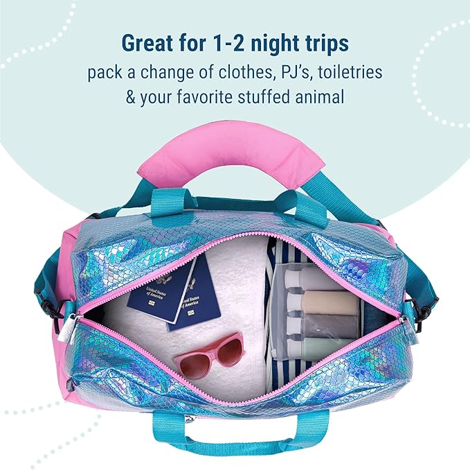 Wildkin Kids Overnighter Duffel Bag – Carry-On Size, Ideal for School & Sleepovers - Mermaid Scales