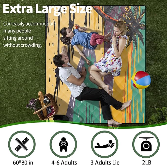 Outdoor Picnic Blankets 60x80 XL Waterproof Manta para Picnic Camping Carpet Rugs for Tent Sandfree Workout Blamket for Inside Outside Sitting for Kid Men Adults Who Have Everything
