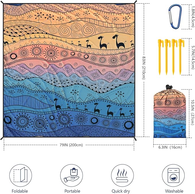 AISPARKY Beach Blanket Waterproof Sandproof, Oversized Large Beach Mat 79" X 83"/120"x108" for 1-8 Adults, Quick Drying&Compact&Lightweight, Picnic Mat Vacation Essentials for Beach Camping Travel