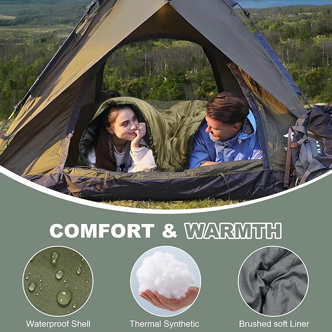 AGEMORE Sleeping Bag for Adults, Double and Single Size, Lightweight Portable Camping Sleeping Bag with Draft Tubes, Fit for Warm & Cold Weather Camping Hiking Backpacking Or Traveling