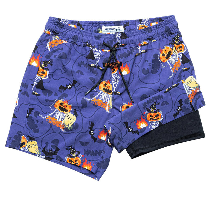 maamgic Mens Swim Trunks with Compression Liner 5" Stretch Athletic Swimming shorts Quick Dry with Zipper Pockets No-Chafing Board Shorts Halloween Party X-Small