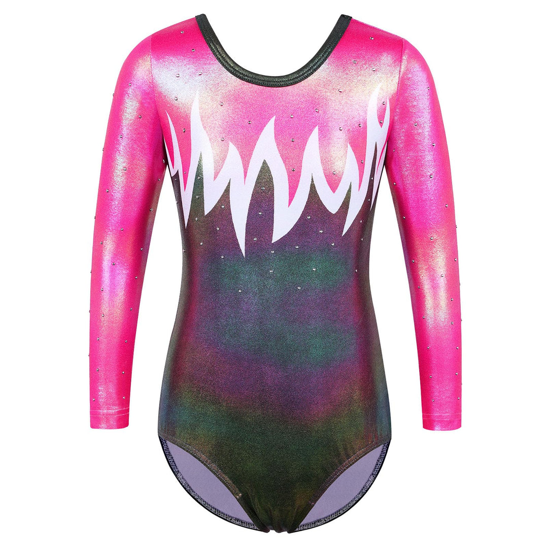 BAOHULU Gymnastics Leotard for Girls Shiny Practice Dancewear B343_WhiteHotPink_5A
