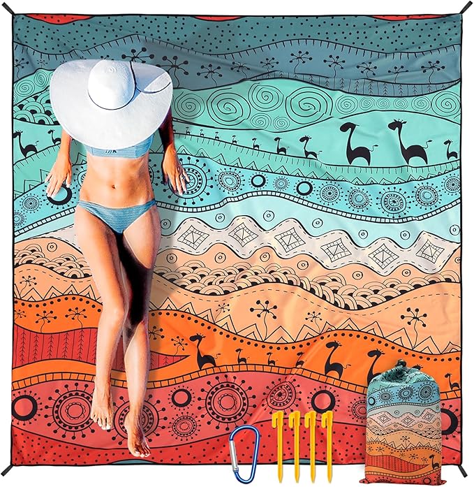 AISPARKY Beach Blanket Waterproof Sandproof, Oversized Large Beach Mat 79" X 83"/120"x108" for 1-8 Adults, Quick Drying&Compact&Lightweight, Picnic Mat Vacation Essentials for Beach Camping Travel