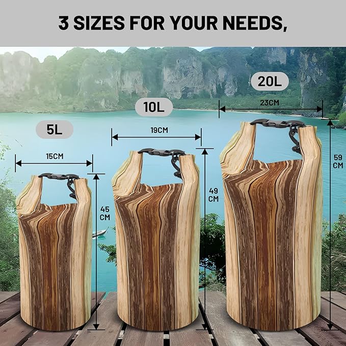 Waterproof Dry Bag,Roll Top Retro Rustic Barn Wood Small Waterproof Backpack 5L/10L/20L Floating and Lightweight Bags for Kayaking, Boating, Fishing, Swimming and Camping