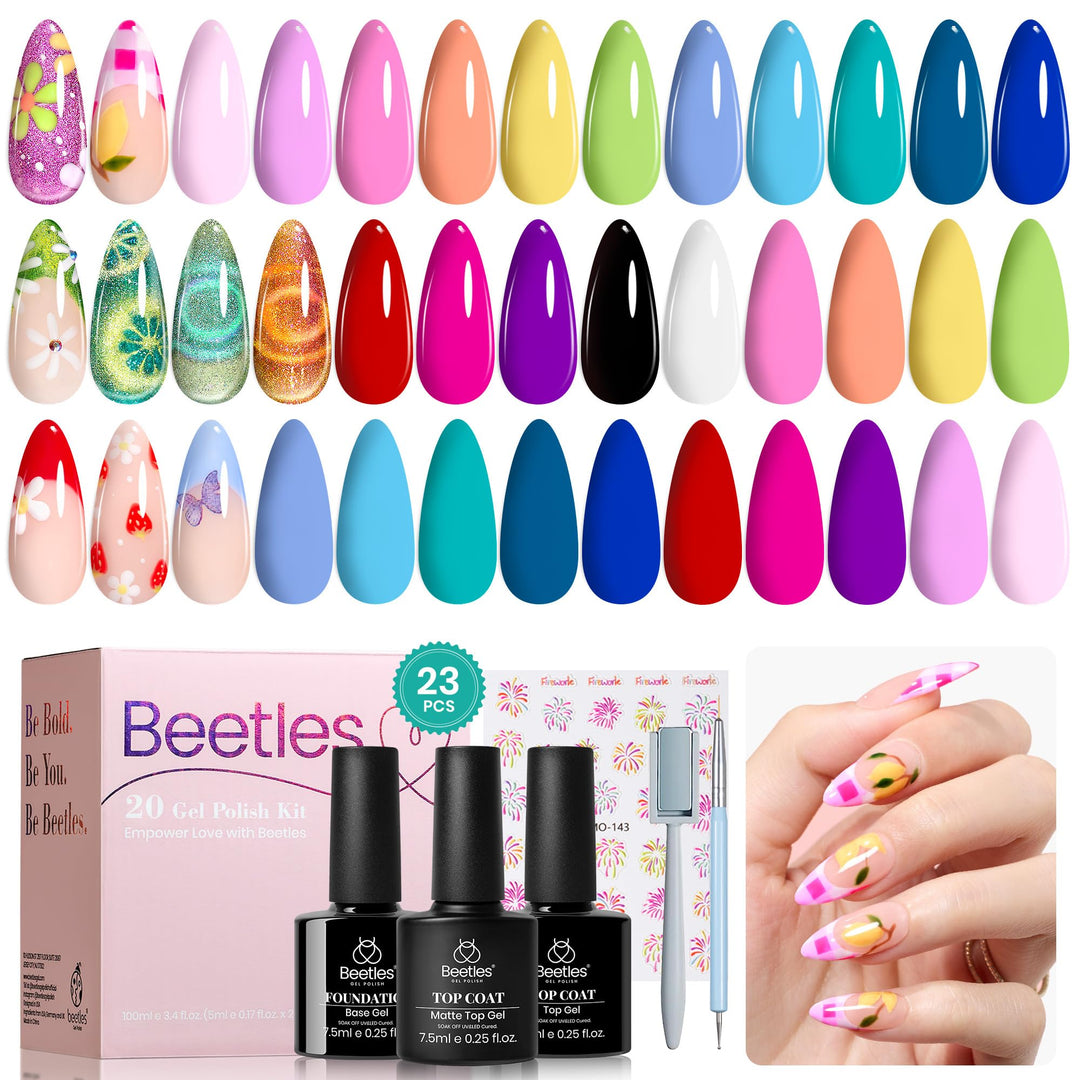 Beetles Gel Nail Polish, 20 Colors Cat Eye Gel Polish Bright Pink Blue White Black Green Purple Pastel Gel Polish Set With 3Pcs