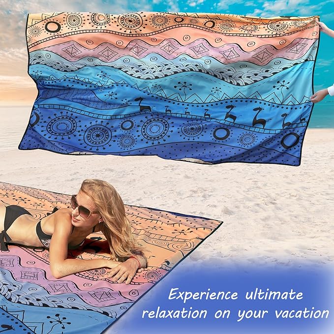 Beach Blanket Waterproof Sandproof Beach Mat 79" X 83" /10'x9'for 2-8 Adults Quick Drying Outdoor Picnic Mat Beach Accessories for Travel, Camping, Hiking